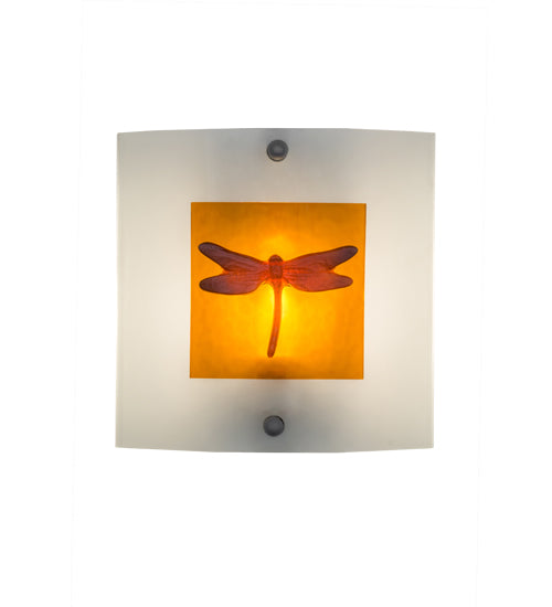 Meyda Lighting Metro Fusion 11" Nickel Dragonfly Wall Sconce With Amber & Frosted Clear Shade Glass