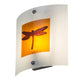 Meyda Lighting Metro Fusion 11" Nickel Dragonfly Wall Sconce With Amber & Frosted Clear Shade Glass