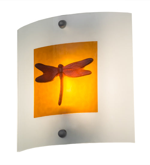 Meyda Lighting Metro Fusion 11" Nickel Dragonfly Wall Sconce With Amber & Frosted Clear Shade Glass