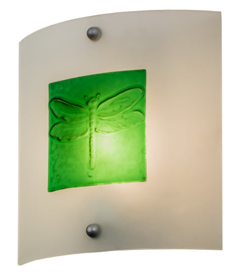 Meyda Lighting Metro Fusion 11" Nickel Wings Wall Sconce With Green & Clear Shade Glass