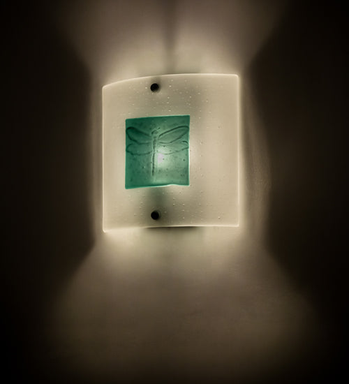 Meyda Lighting Metro Fusion 11" Nickel Wings Wall Sconce With Turquoise & Frosted Clear Shade Glass