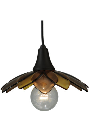 Meyda Lighting Metro Fusion 11" Oil Rubbed Bronze Bodnant Mini Pendant Light With Bronze and Amber Shade Glass