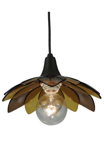 Meyda Lighting Metro Fusion 11" Oil Rubbed Bronze Bodnant Mini Pendant Light With Bronze and Amber Shade Glass
