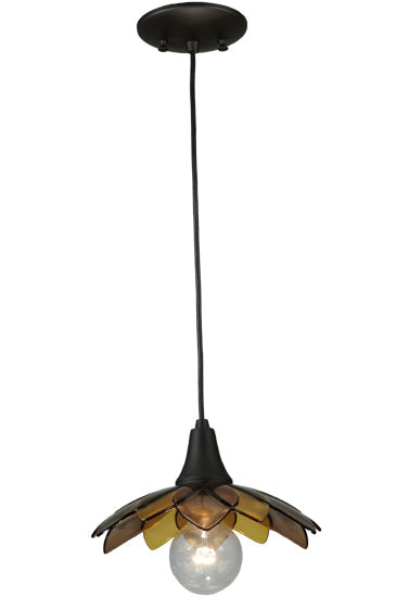Meyda Lighting Metro Fusion 11" Oil Rubbed Bronze Bodnant Mini Pendant Light With Bronze and Amber Shade Glass