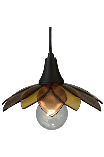 Meyda Lighting Metro Fusion 11" Oil Rubbed Bronze Bodnant Mini Pendant Light With Bronze and Amber Shade Glass