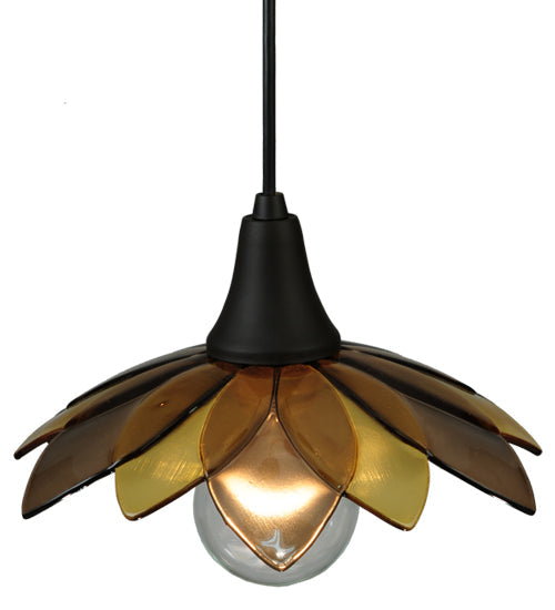 Meyda Lighting Metro Fusion 11" Oil Rubbed Bronze Bodnant Mini Pendant Light With Bronze and Amber Shade Glass