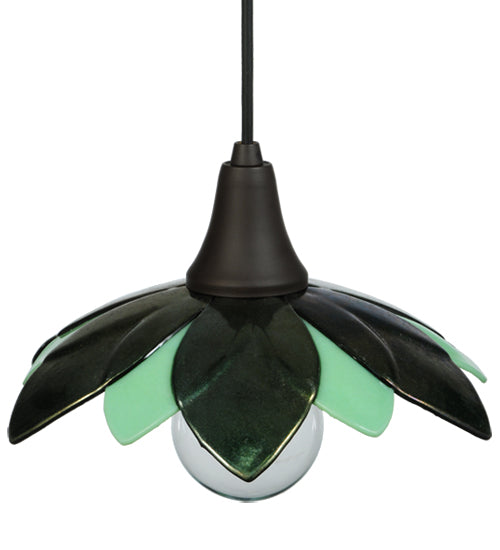 Meyda Lighting Metro Fusion 11" Oil Rubbed Bronze Bodnant Mini Pendant Light With Green and Mint Green Shade Glass