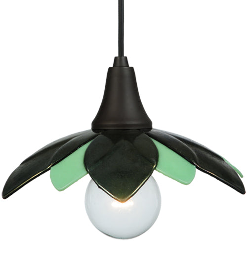 Meyda Lighting Metro Fusion 11" Oil Rubbed Bronze Bodnant Mini Pendant Light With Green and Mint Green Shade Glass