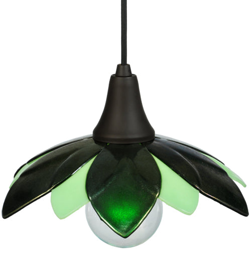 Meyda Lighting Metro Fusion 11" Oil Rubbed Bronze Bodnant Mini Pendant Light With Green and Mint Green Shade Glass