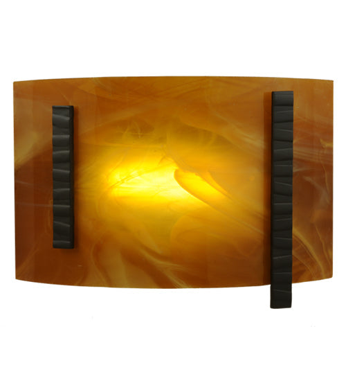 Meyda Lighting Metro Fusion 12" LED Oil Rubbed Bronze Park City Wall Sconce With Honey Amber Shade Glass