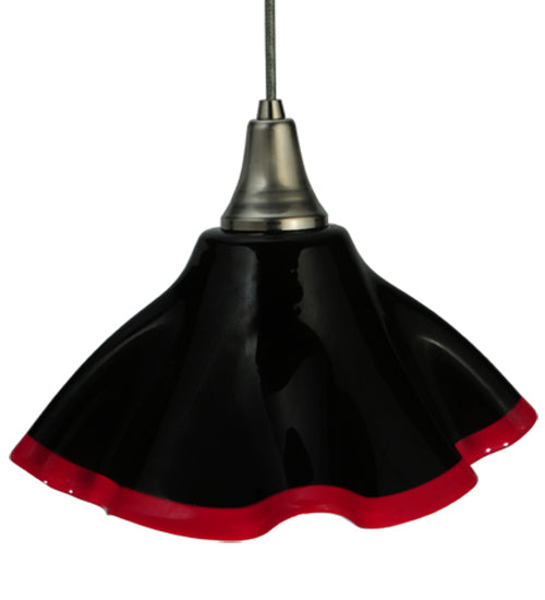 Meyda Lighting Metro Fusion 12" Nickel Formal Affair Pendant Light With Black and Red Draped Shade Glass