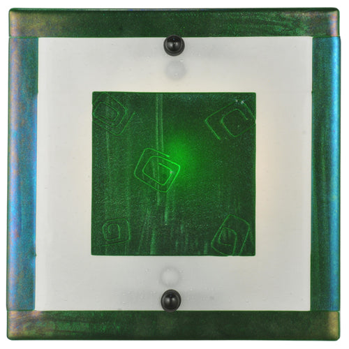 Meyda Lighting Metro Fusion 12" Silver Wall Sconce With Aventurine Green Iridescent Shade Glass