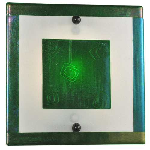 Meyda Lighting Metro Fusion 12" Silver Wall Sconce With Aventurine Green Iridescent Shade Glass
