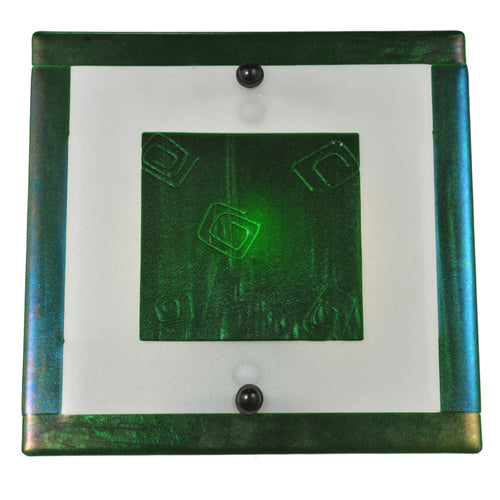 Meyda Lighting Metro Fusion 12" Silver Wall Sconce With Aventurine Green Iridescent Shade Glass
