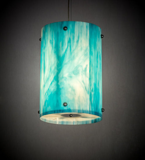 Meyda Lighting Metro Fusion 13" 4-Light Nickel Powdercoat Sacramento Pendant Light With Deep Aqua Opalescent Art Shade Glass