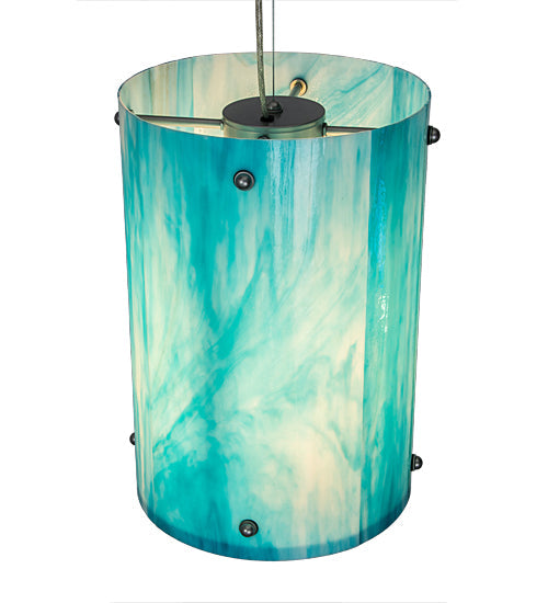 Meyda Lighting Metro Fusion 13" 4-Light Nickel Powdercoat Sacramento Pendant Light With Deep Aqua Opalescent Art Shade Glass