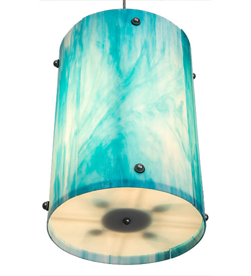 Meyda Lighting Metro Fusion 13" 4-Light Nickel Powdercoat Sacramento Pendant Light With Deep Aqua Opalescent Art Shade Glass