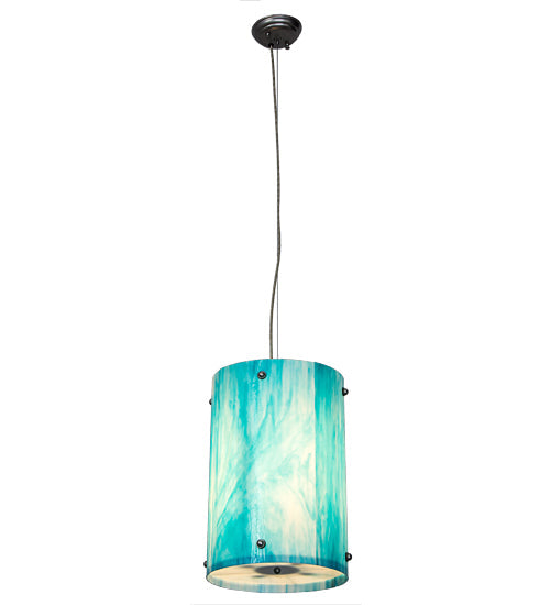 Meyda Lighting Metro Fusion 13" 4-Light Nickel Powdercoat Sacramento Pendant Light With Deep Aqua Opalescent Art Shade Glass