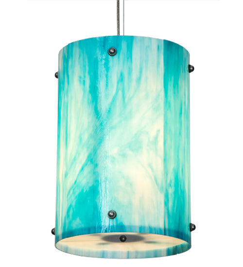 Meyda Lighting Metro Fusion 13" 4-Light Nickel Powdercoat Sacramento Pendant Light With Deep Aqua Opalescent Art Shade Glass