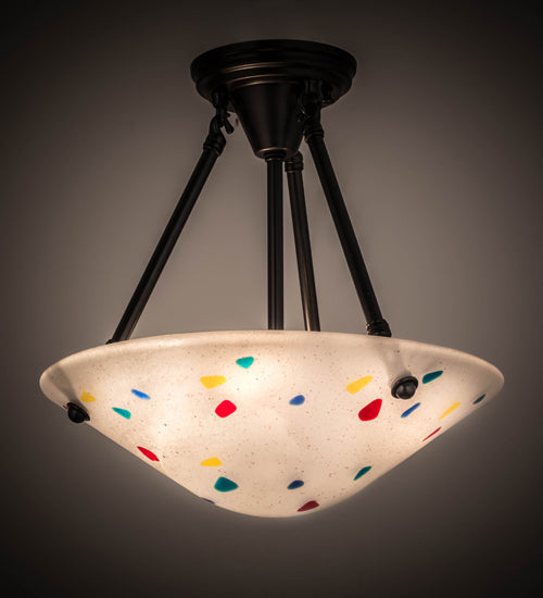 Meyda Lighting Metro Fusion 14" 3-Light Craftsman Brown Davis Semi-flush Mount Light With Multi-Colored Shade Glass