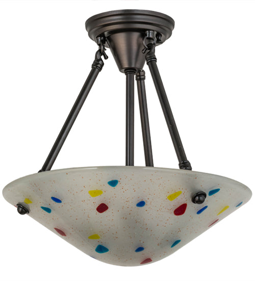 Meyda Lighting Metro Fusion 14" 3-Light Craftsman Brown Davis Semi-flush Mount Light With Multi-Colored Shade Glass