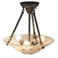 Meyda Lighting Metro Fusion 14" 3-Light Craftsman Brown Davis Semi-flush Mount Light With Multi-Colored Shade Glass