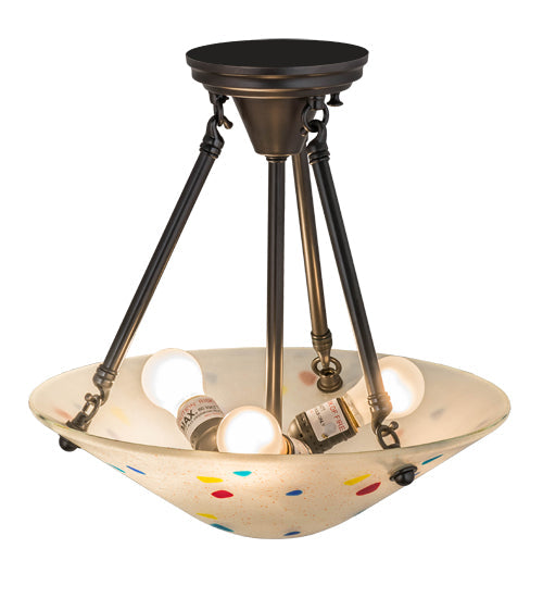 Meyda Lighting Metro Fusion 14" 3-Light Craftsman Brown Davis Semi-flush Mount Light With Multi-Colored Shade Glass