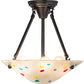 Meyda Lighting Metro Fusion 14" 3-Light Craftsman Brown Davis Semi-flush Mount Light With Multi-Colored Shade Glass