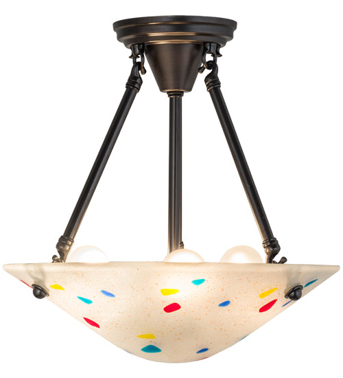 Meyda Lighting Metro Fusion 14" 3-Light Craftsman Brown Davis Semi-flush Mount Light With Multi-Colored Shade Glass
