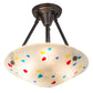 Meyda Lighting Metro Fusion 14" 3-Light Craftsman Brown Davis Semi-flush Mount Light With Multi-Colored Shade Glass