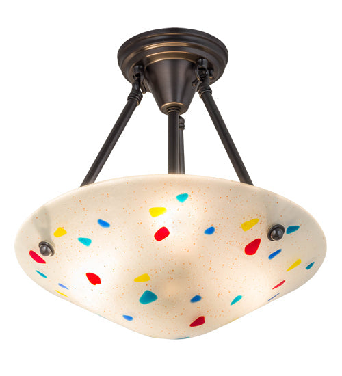 Meyda Lighting Metro Fusion 14" 3-Light Craftsman Brown Davis Semi-flush Mount Light With Multi-Colored Shade Glass