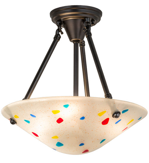 Meyda Lighting Metro Fusion 14" 3-Light Craftsman Brown Davis Semi-flush Mount Light With Multi-Colored Shade Glass
