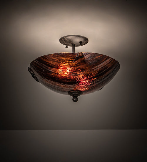 Meyda Lighting Metro Fusion 16" 2-Light Coffee Bean Rootbeer Cathedral Ripple Semi-flush Mount Light With Brown & Red Shade Glass