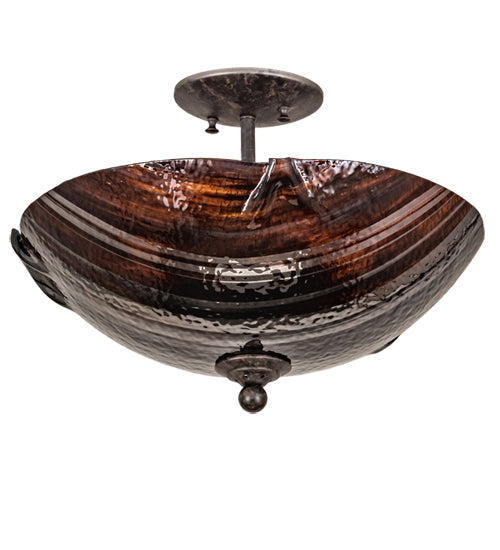 Meyda Lighting Metro Fusion 16" 2-Light Coffee Bean Rootbeer Cathedral Ripple Semi-flush Mount Light With Brown & Red Shade Glass