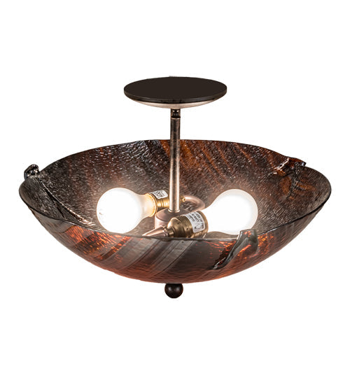 Meyda Lighting Metro Fusion 16" 2-Light Coffee Bean Rootbeer Cathedral Ripple Semi-flush Mount Light With Brown & Red Shade Glass