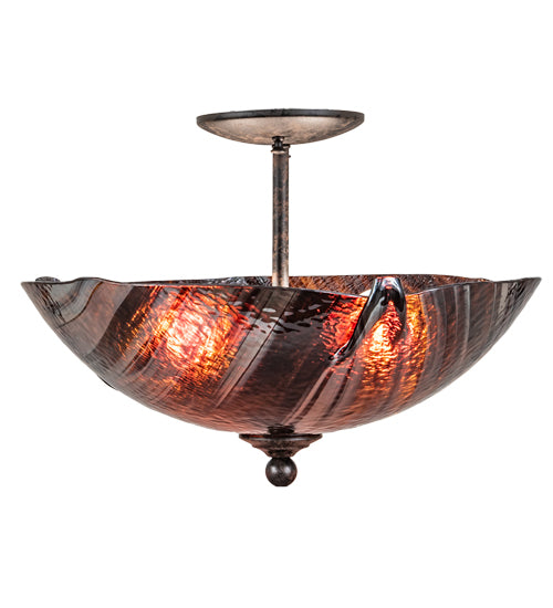 Meyda Lighting Metro Fusion 16" 2-Light Coffee Bean Rootbeer Cathedral Ripple Semi-flush Mount Light With Brown & Red Shade Glass