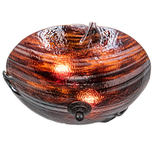 Meyda Lighting Metro Fusion 16" 2-Light Coffee Bean Rootbeer Cathedral Ripple Semi-flush Mount Light With Brown & Red Shade Glass