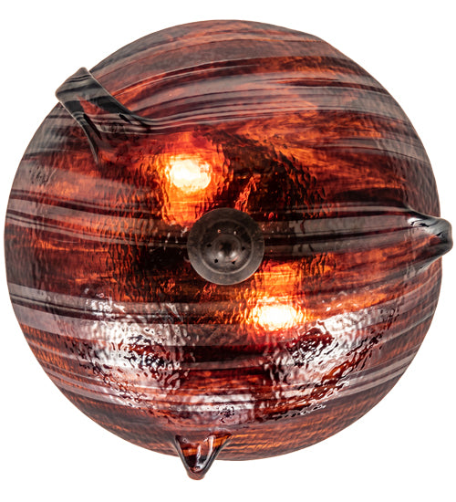 Meyda Lighting Metro Fusion 16" 2-Light Coffee Bean Rootbeer Cathedral Ripple Semi-flush Mount Light With Brown & Red Shade Glass
