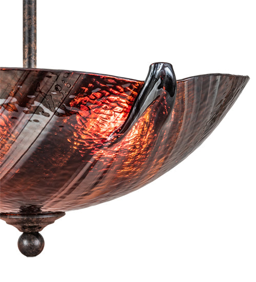 Meyda Lighting Metro Fusion 16" 2-Light Coffee Bean Rootbeer Cathedral Ripple Semi-flush Mount Light With Brown & Red Shade Glass