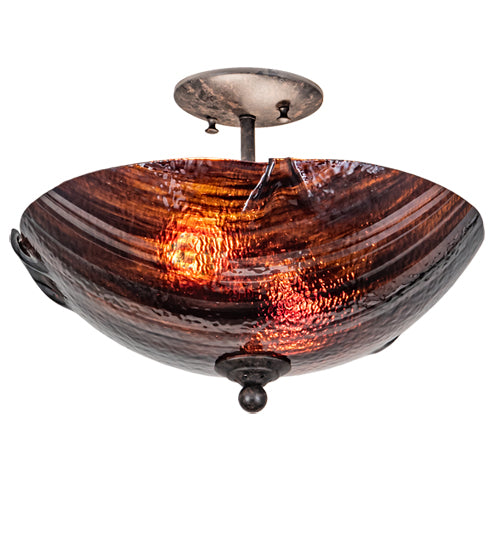 Meyda Lighting Metro Fusion 16" 2-Light Coffee Bean Rootbeer Cathedral Ripple Semi-flush Mount Light With Brown & Red Shade Glass