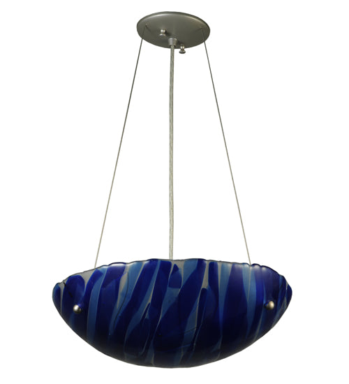 Meyda Lighting Metro Fusion 16" 3-Light Brass Nickel Inverted Pendant Light With Blue Shade Glass