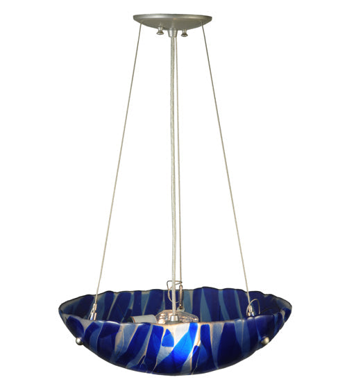 Meyda Lighting Metro Fusion 16" 3-Light Brass Nickel Inverted Pendant Light With Blue Shade Glass