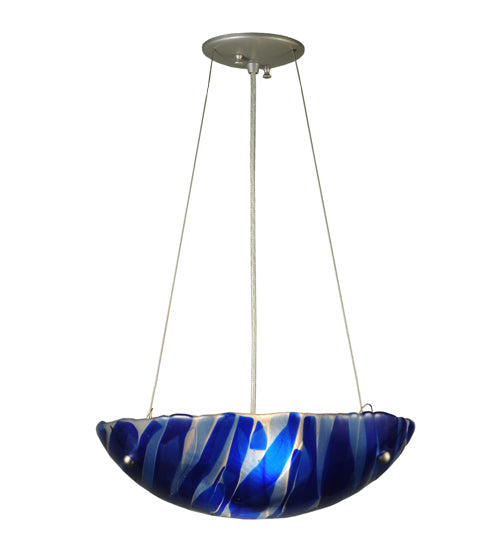Meyda Lighting Metro Fusion 16" 3-Light Brass Nickel Inverted Pendant Light With Blue Shade Glass