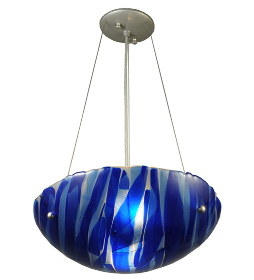 Meyda Lighting Metro Fusion 16" 3-Light Brass Nickel Inverted Pendant Light With Blue Shade Glass