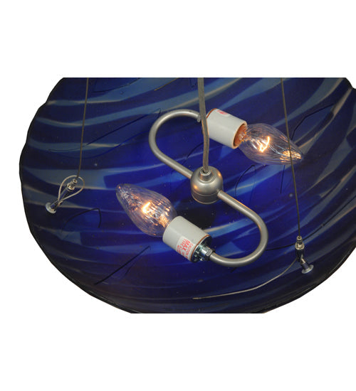 Meyda Lighting Metro Fusion 16" 3-Light Brass Nickel Inverted Pendant Light With Blue Shade Glass