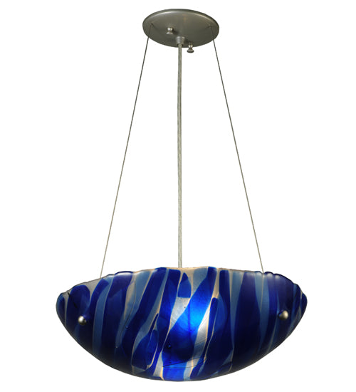 Meyda Lighting Metro Fusion 16" 3-Light Brass Nickel Inverted Pendant Light With Blue Shade Glass