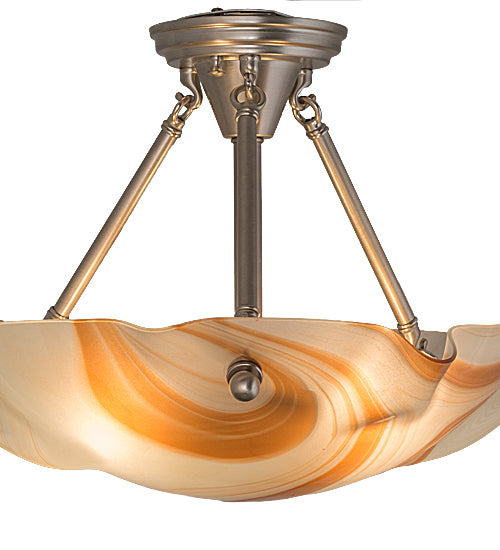 Meyda Lighting Metro Fusion 18" 2-Light Brushed Nickel Cognac Swirl Semi-flush Mount With Beige & Brown Shade Glass