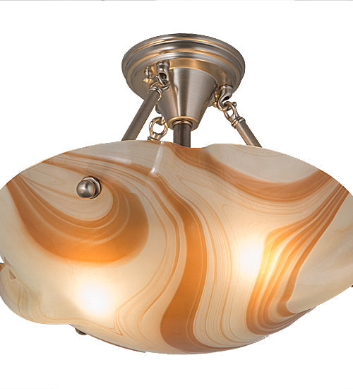 Meyda Lighting Metro Fusion 18" 2-Light Brushed Nickel Cognac Swirl Semi-flush Mount With Beige & Brown Shade Glass