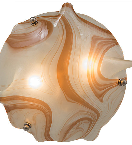 Meyda Lighting Metro Fusion 18" 2-Light Brushed Nickel Cognac Swirl Semi-flush Mount With Beige & Brown Shade Glass