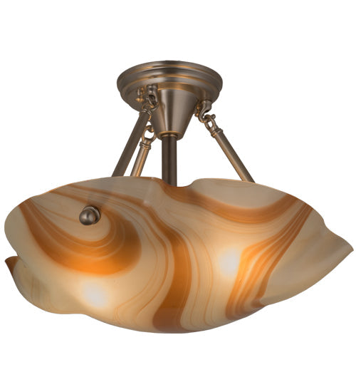 Meyda Lighting Metro Fusion 18" 2-Light Brushed Nickel Cognac Swirl Semi-flush Mount With Beige & Brown Shade Glass